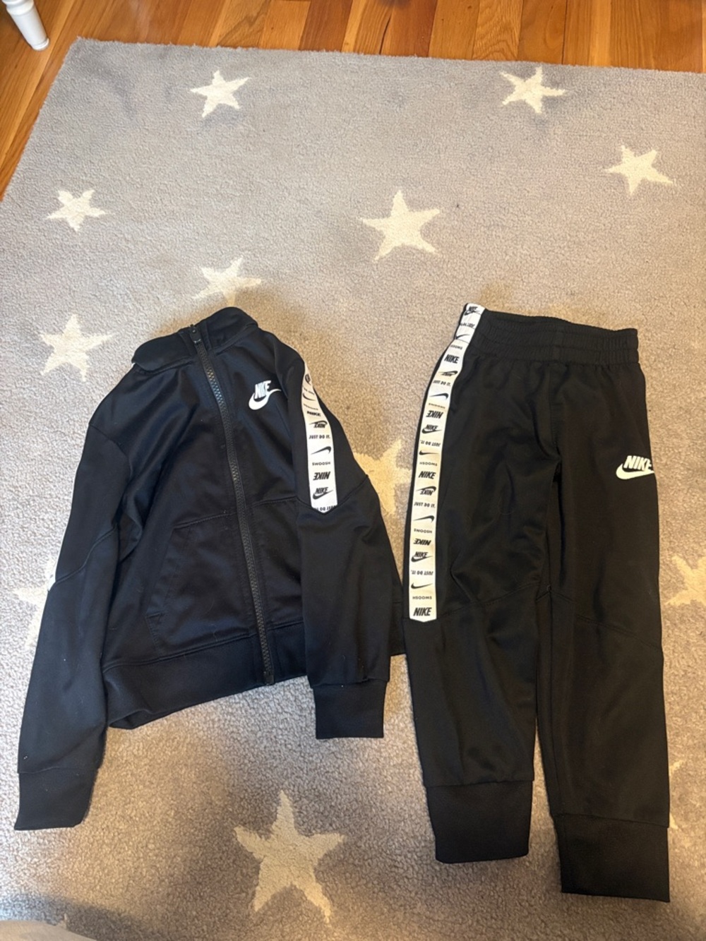 Nike Kids Black Jogger Set with White Logo Tape